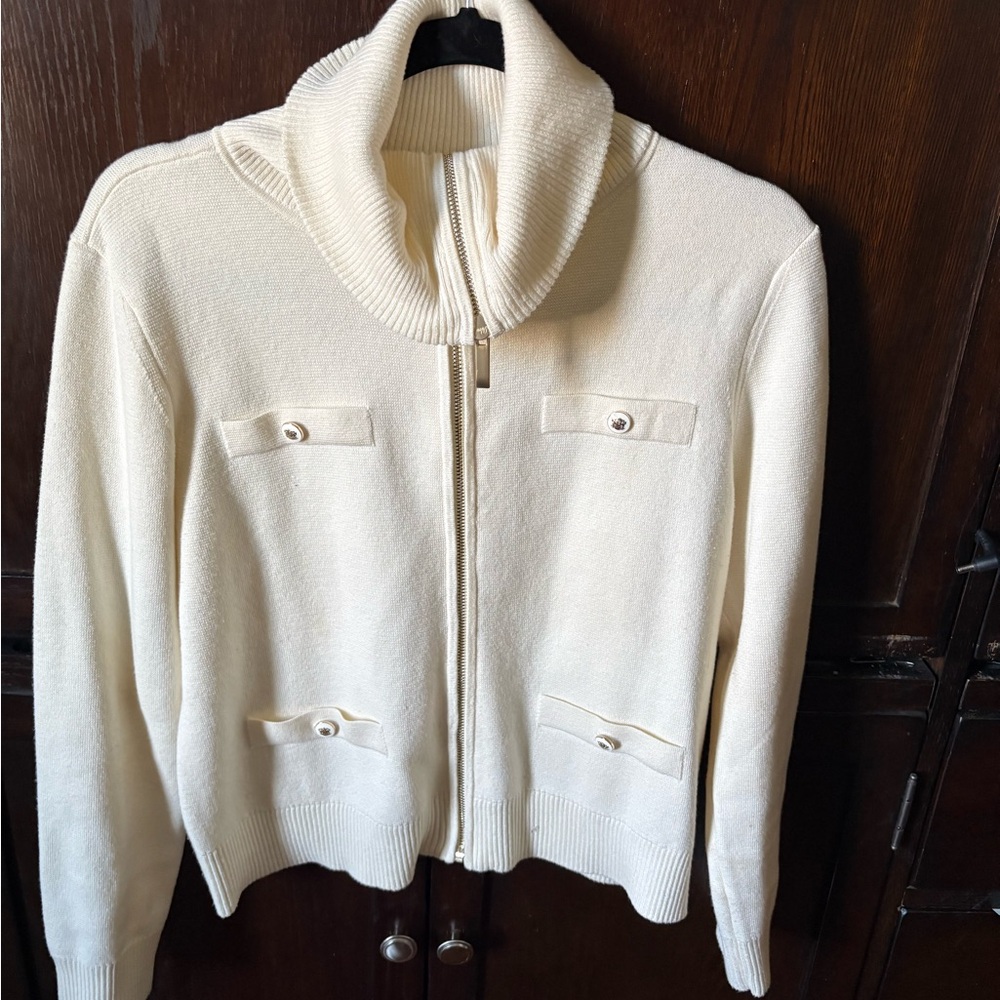 Talbots Cream Zip-Up Petite Sweater Jacket